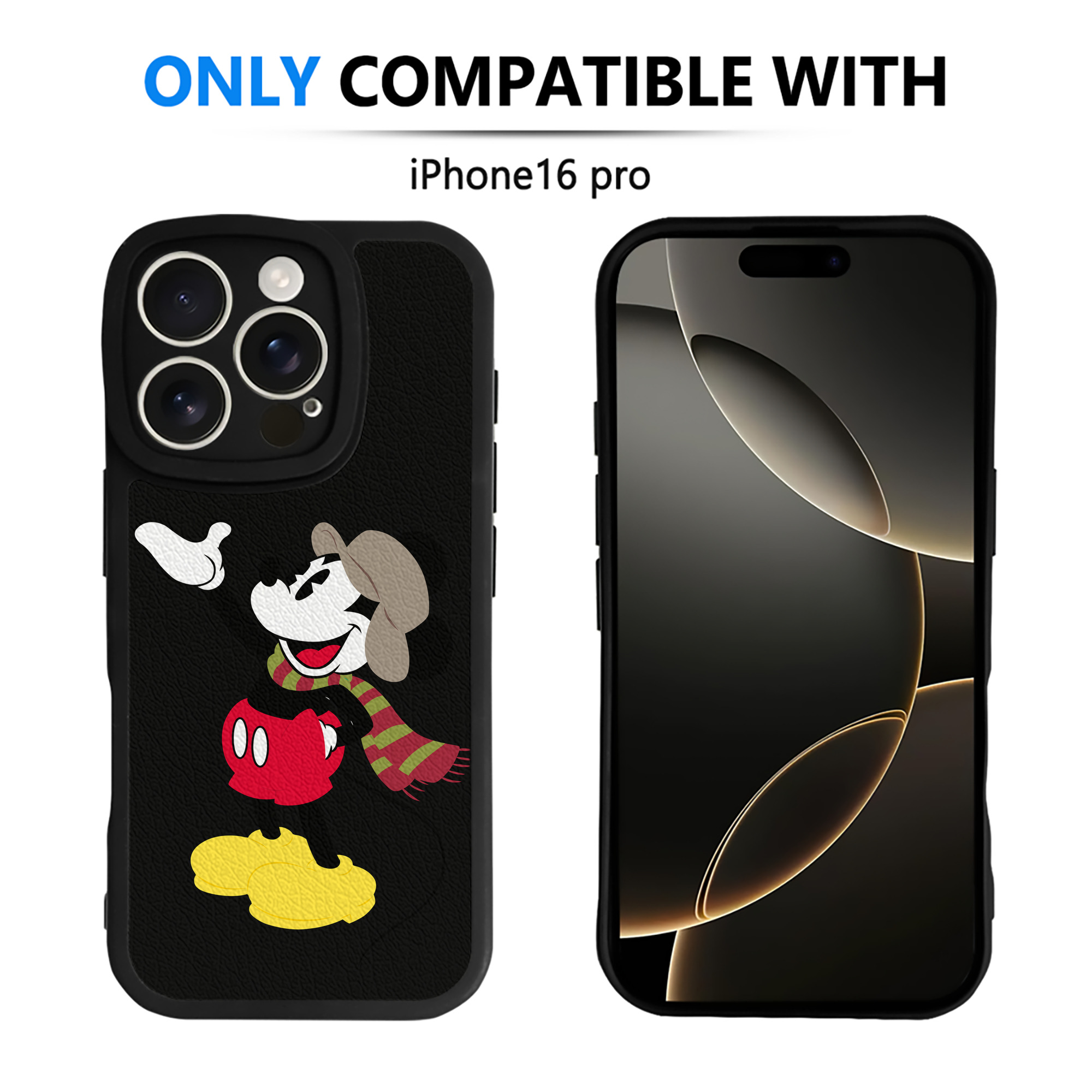 （画像用） ミッキーマウス Mickey Mouse 【iPhone 16シリーズ対応】シリコンスマホケース（レザー調） 材質：シリコン